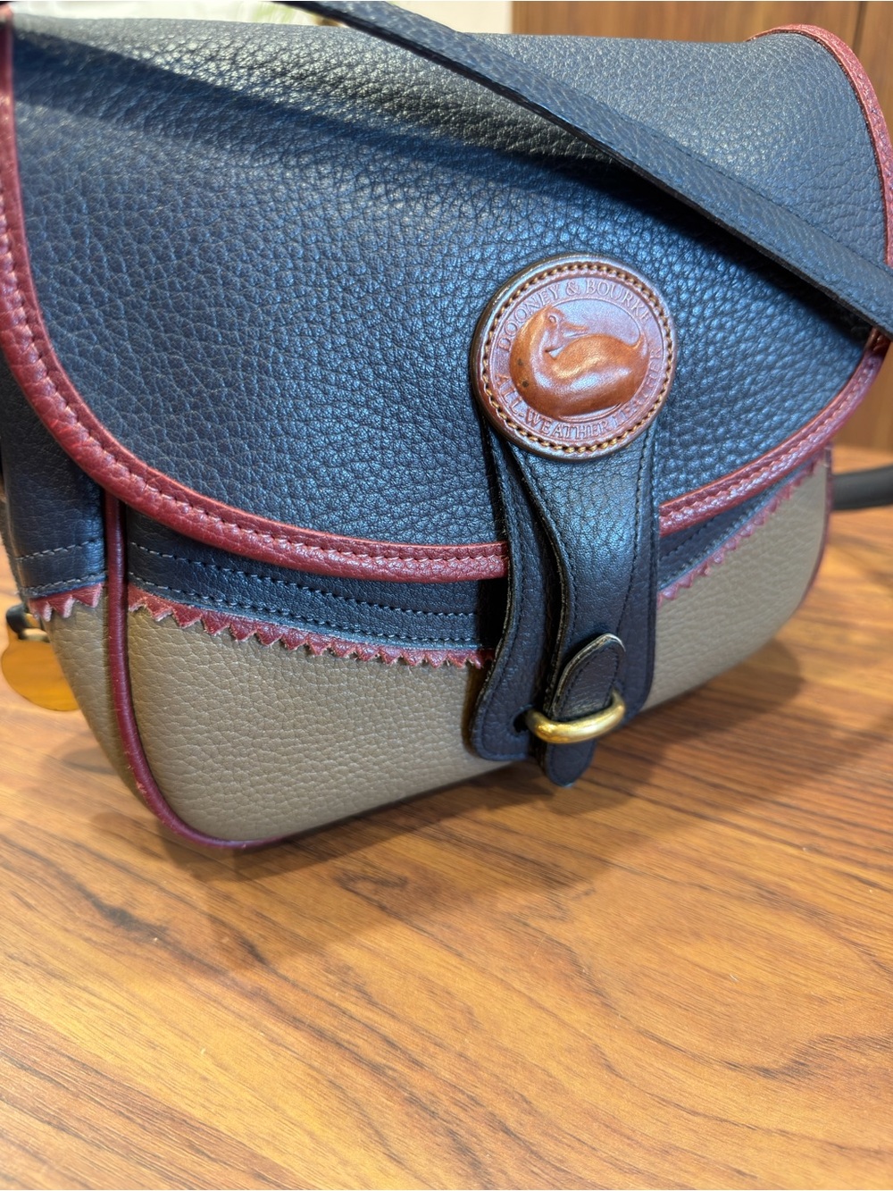 Dooney & Bourke Navy, Taupe & Burgundy Pebbled Leather Crossbody - Picture 2 of 16